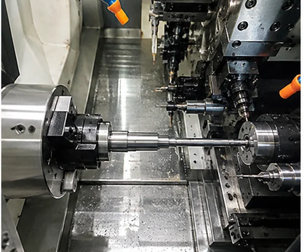 Complex Swiss component with flats, cross holes, and threads machined in one setup