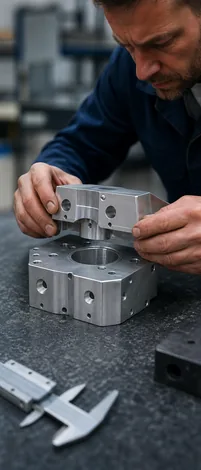 Test fitting mating CNC machined parts to verify assembly tolerances