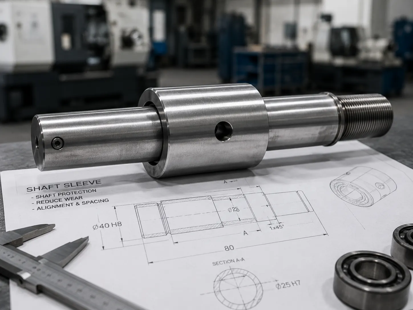 Cross section of a shaft and removable metal sleeve assembly