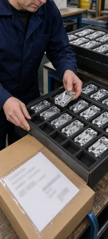 Repeat-production CNC parts organized for inspection and packaging