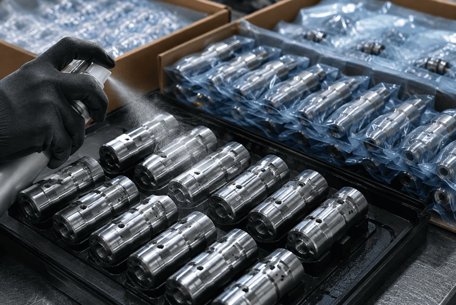 Black oxide and zinc plated steel parts