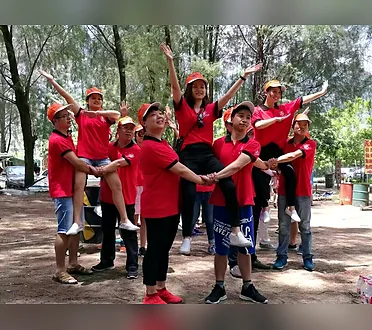 LuckyHxs employees during an outdoor team event