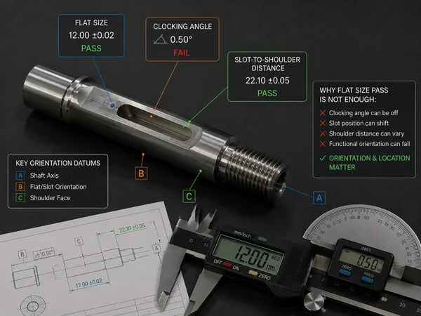 Shaft with machined flat and slot