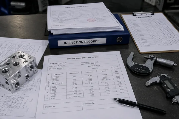 Inspection process, dimensional report, batch tag, and finished components