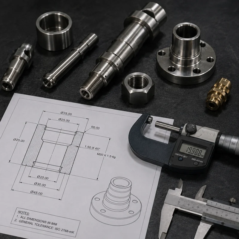 Collection of 8 real CNC turned parts ready for assembly