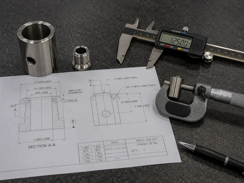 Engineering drawing of a stepped sleeve with annotations