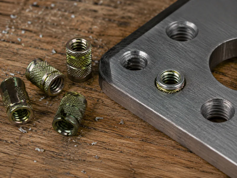 Close-up of knurled insert structures