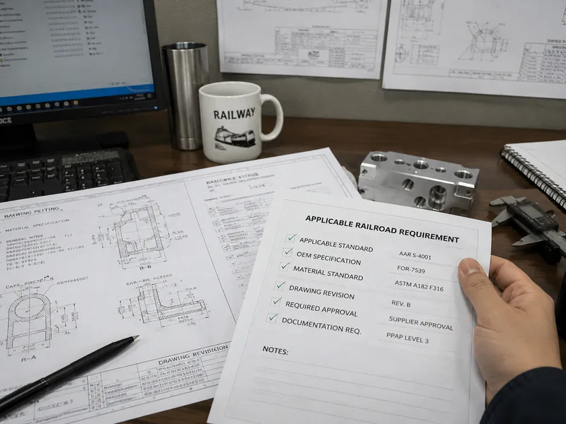 Engineering drawing, specification checklist, and document folder