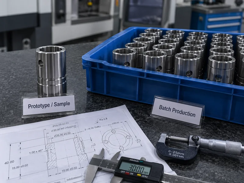 Multiple rows of identical sleeves being inspected with micrometer