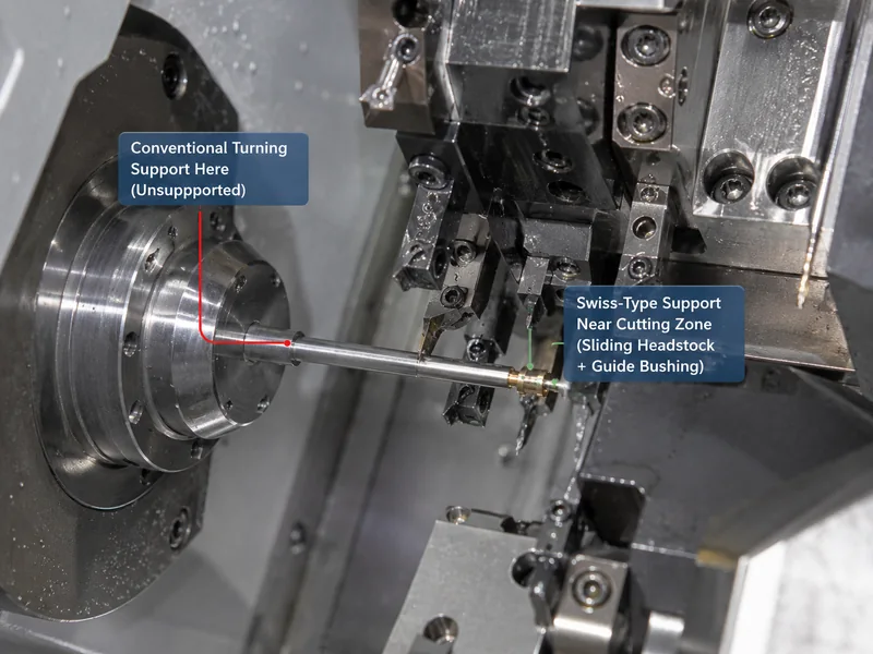 Swiss vs Conventional Turning Support Diagram