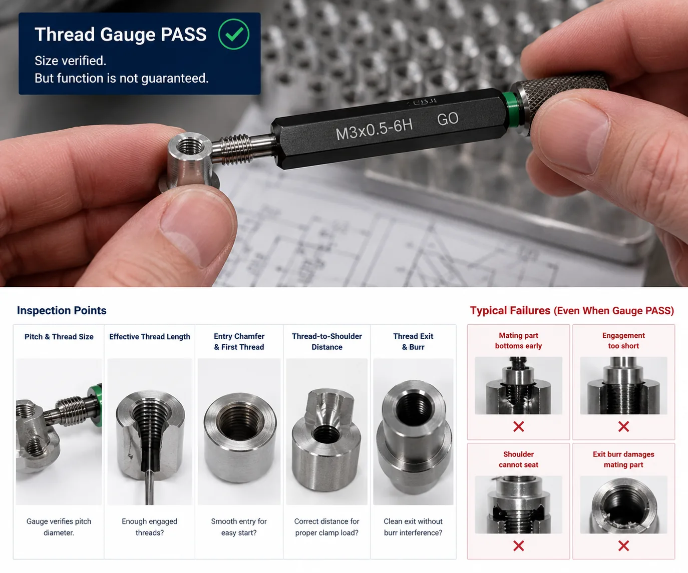 Inspecting a threaded insert with a gauge