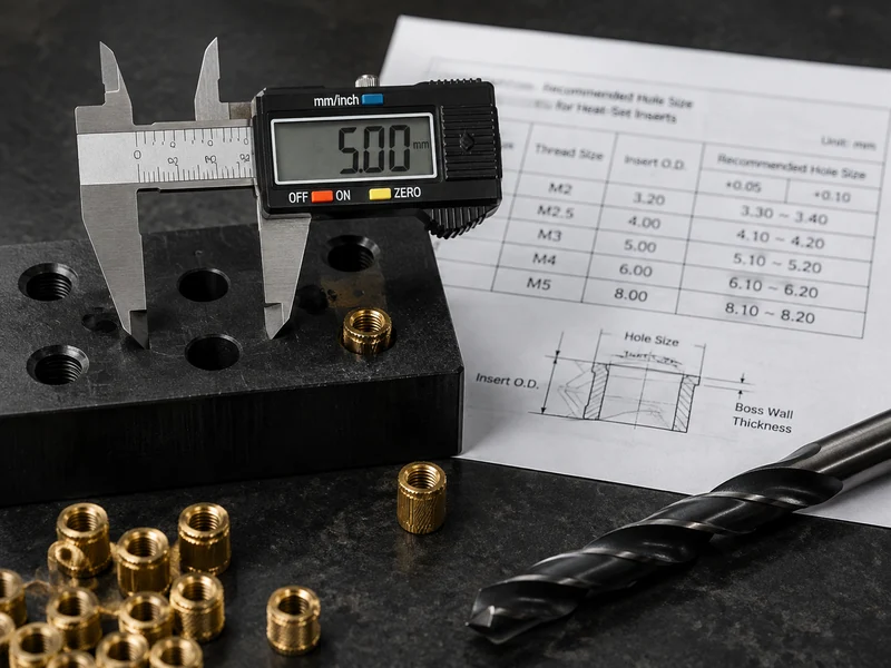 Engineering diagram showing correct hole size for threaded inserts