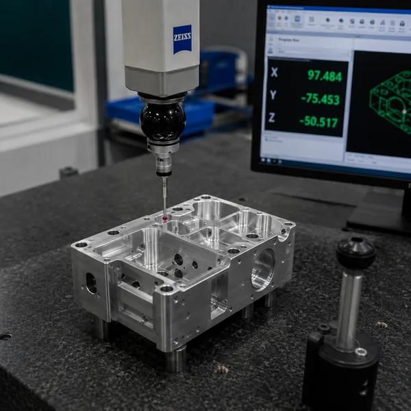 Complex connector body undergoing inspection for feature alignment