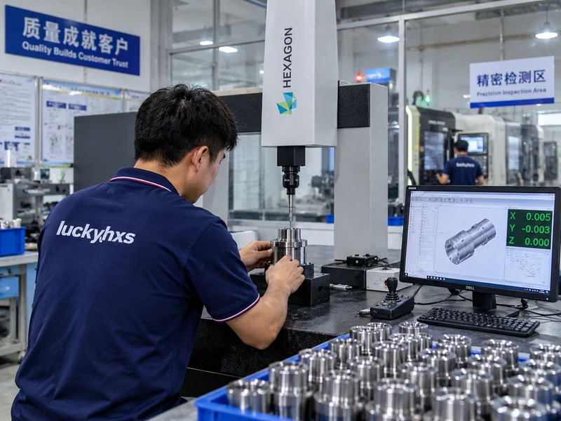 Engineer measuring industrial component with CMM