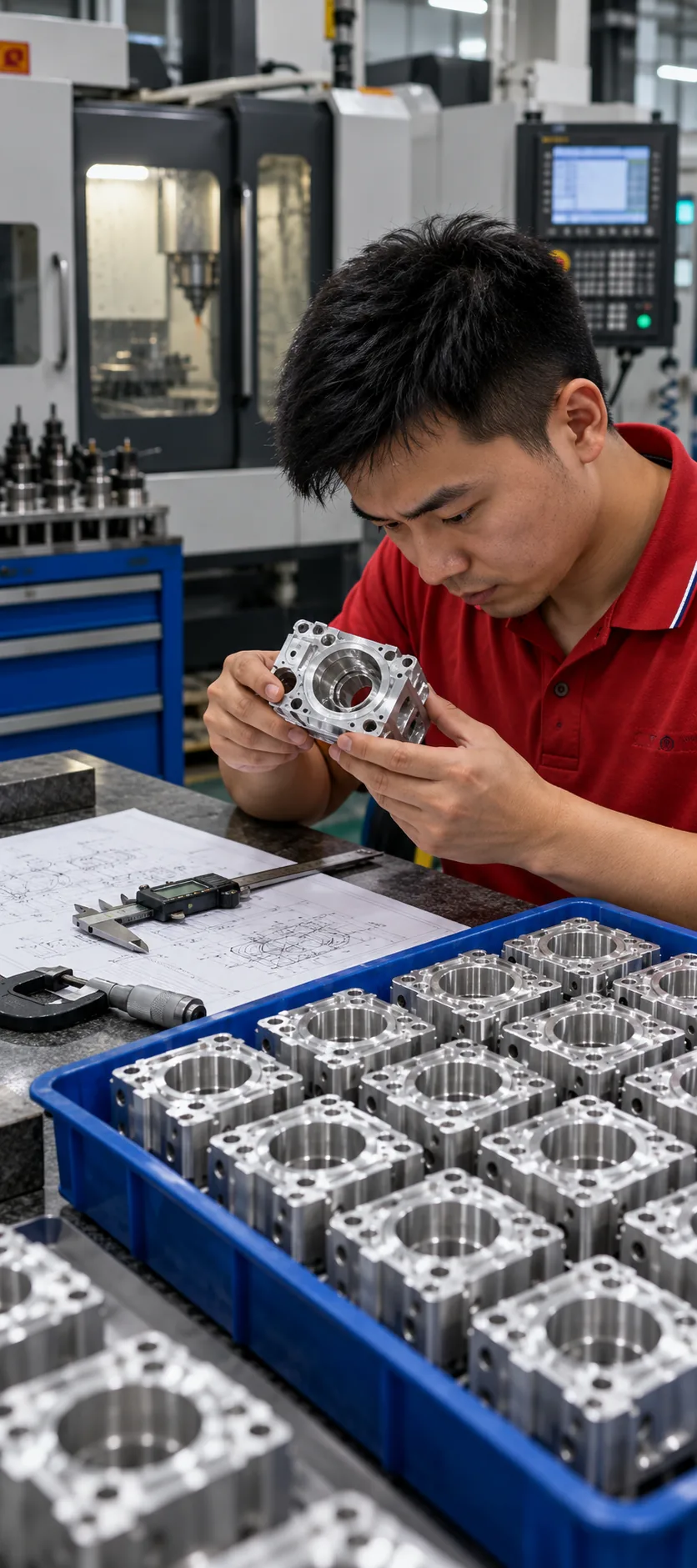 Comparación de un prototipo aprobado con un lote de producción CNC