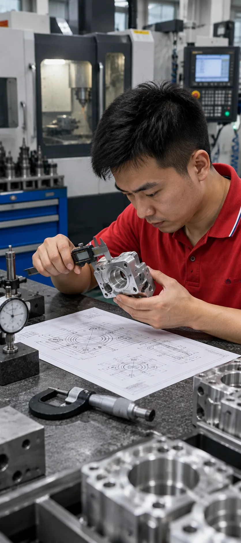 Inspección dimensional y GD&T de un componente mecanizado por CNC personalizado