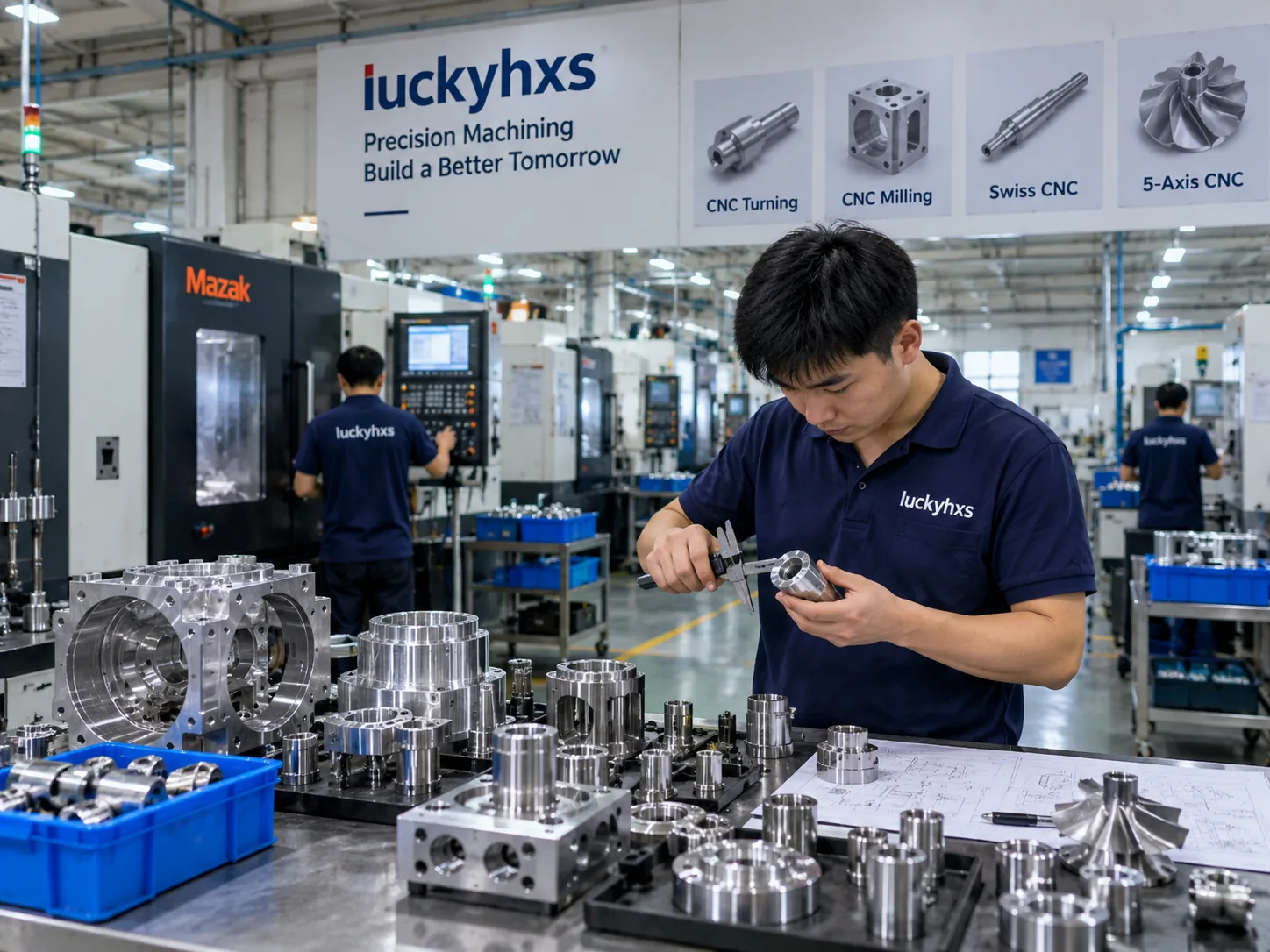5-axis CNC machine producing industrial parts