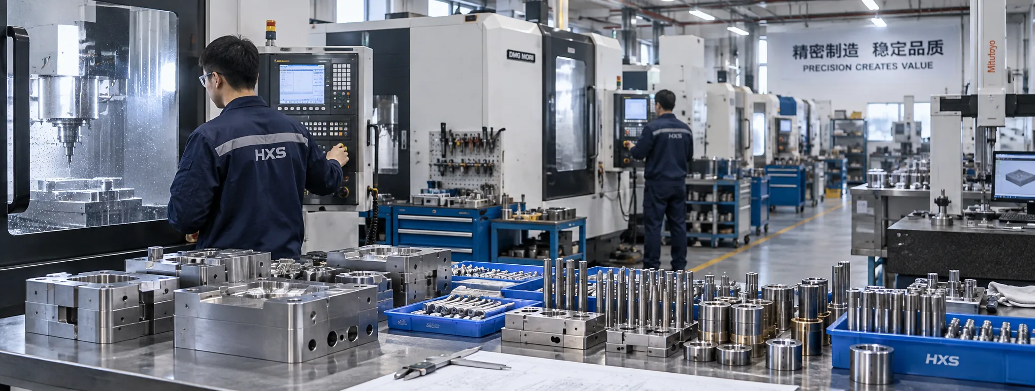 Real CNC machining factory floor with multiple precision machines