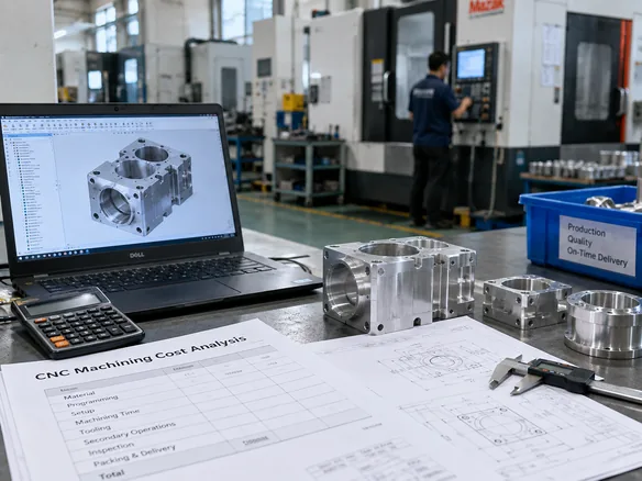 Ingeniero calculando cotización CNC