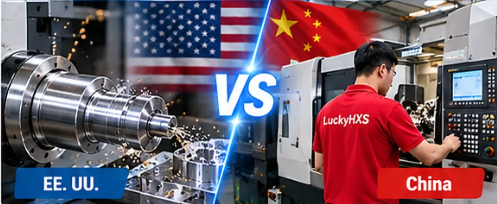 Comparación de fabricantes de torneado CNC en EE. UU. y China con taller de mecanizado y entorno de fábrica