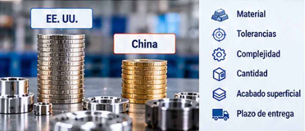 Factores de coste del torneado CNC entre EE. UU. y China, incluidos material, tolerancias y cantidad