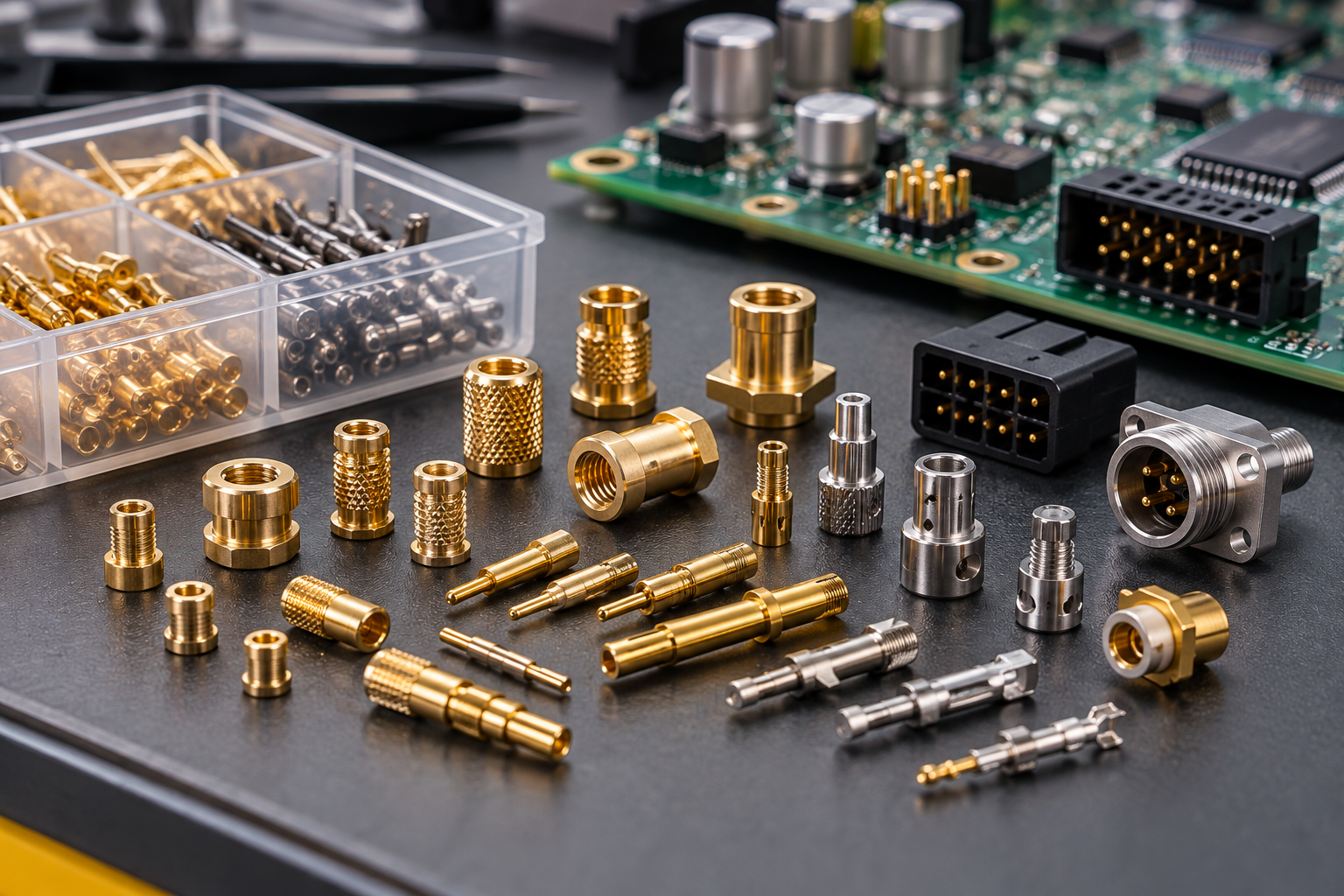 Brass inserts and conductive pins