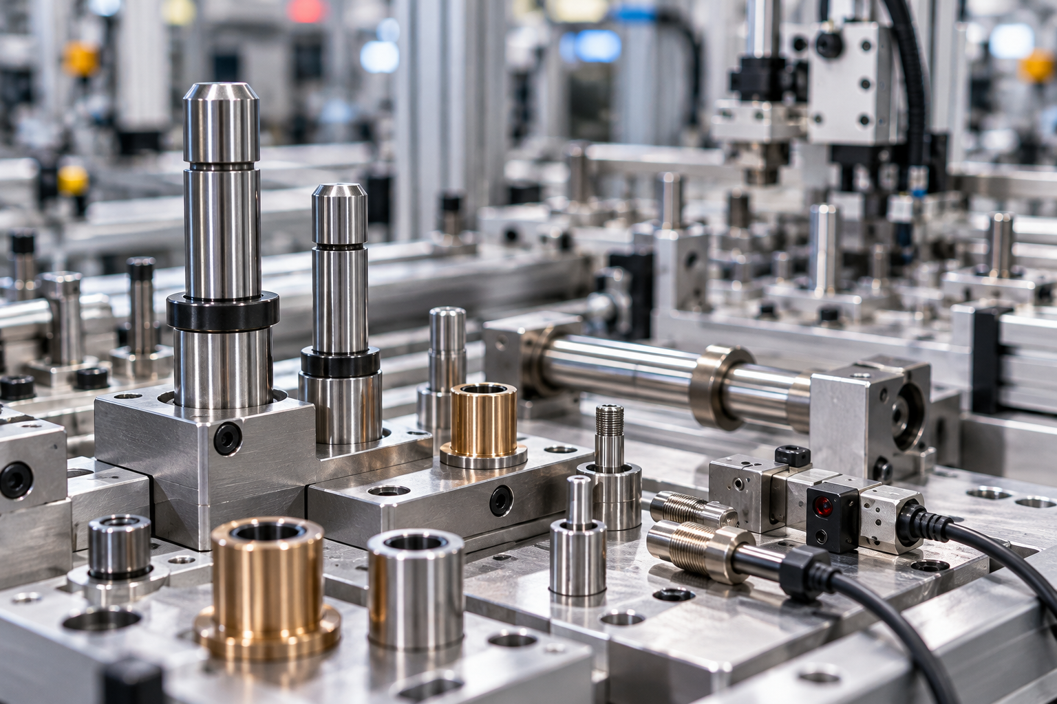 Locating pins and guide shafts for automation