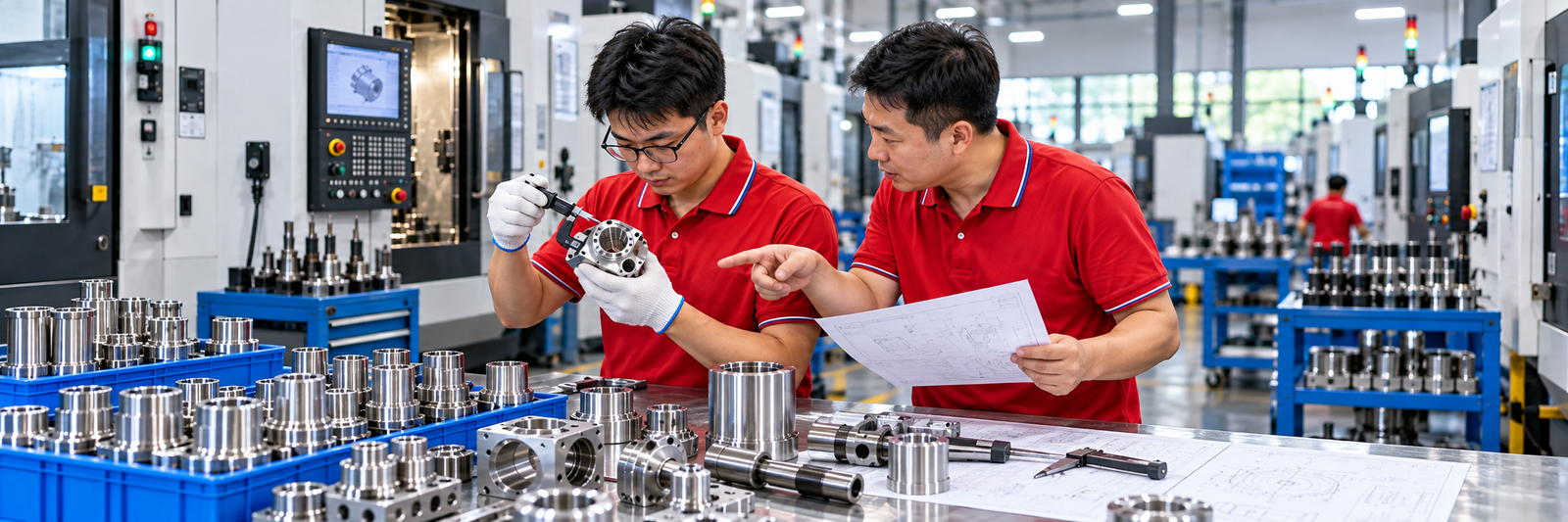 Engineer inspecting custom CNC turned part