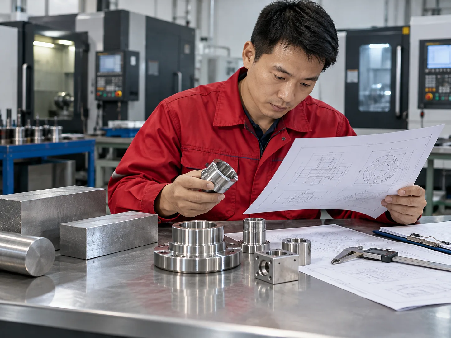 Engineer reviewing a technical drawing