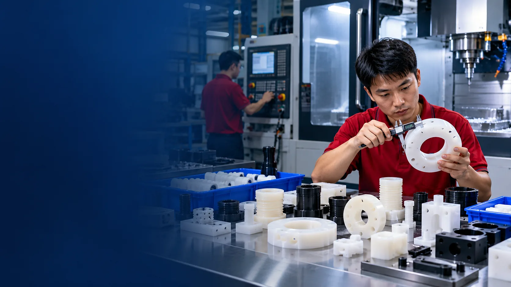Fondo del taller de mecanizado CNC de plástico de precisión