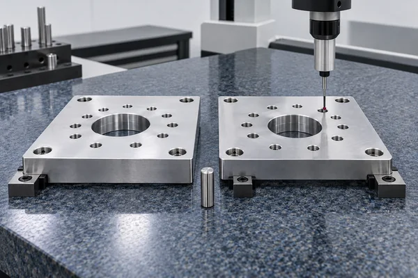 Close-up of hole pattern on milled part
