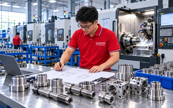 LuckyHXS CNC turning factory and engineering team