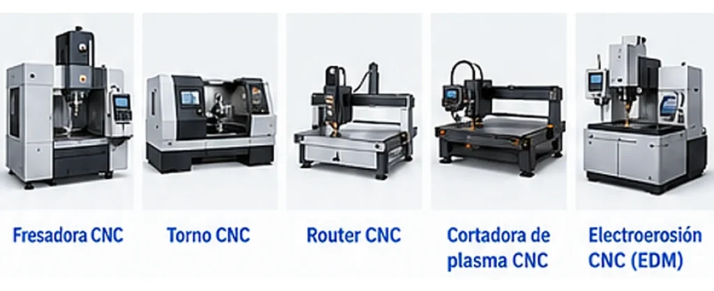 Tipos de máquinas CNC: fresadora, torno, router, cortadora de plasma y electroerosión EDM