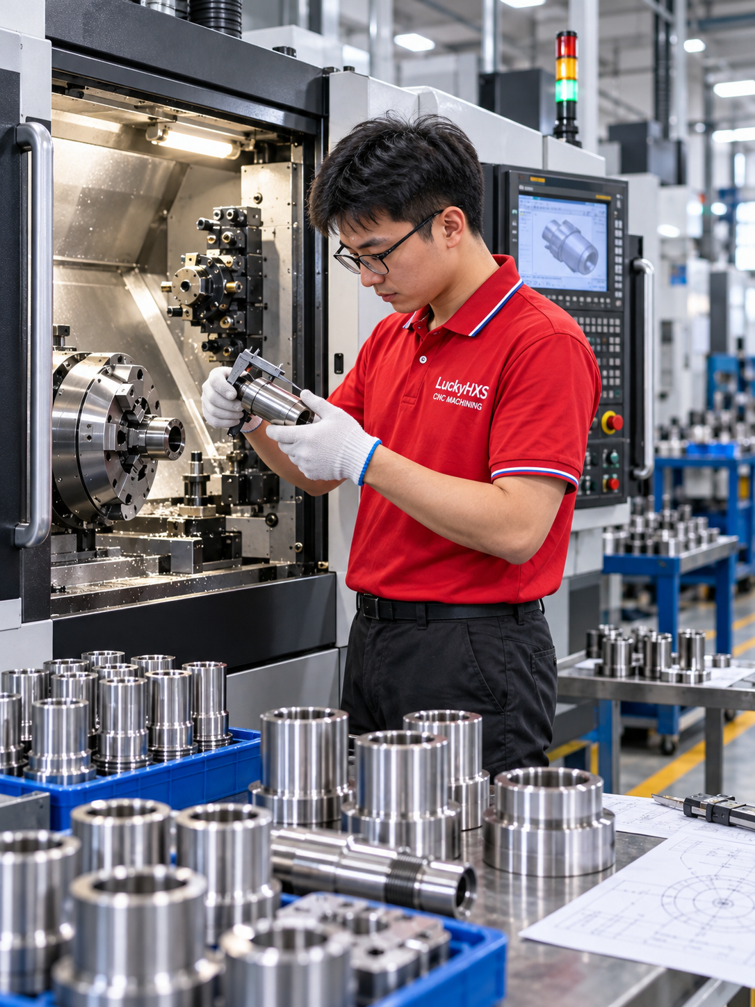 CNC machining center producing a custom rotational component